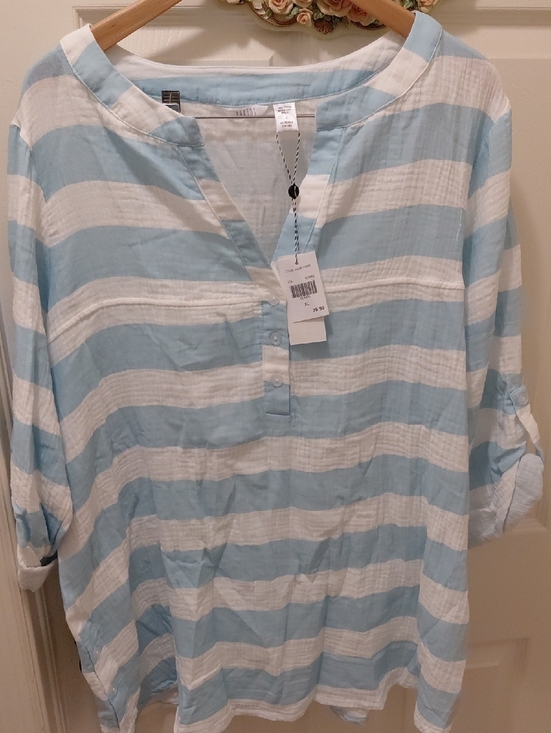 Kaktus Tops - Light Blue & White Striped Women’s Pullover Tunic